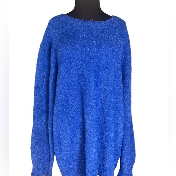 Sandrine Rose X Free People Fuzzy Metallic Distressed Oversized Sweater Large - Picture 1 of 10